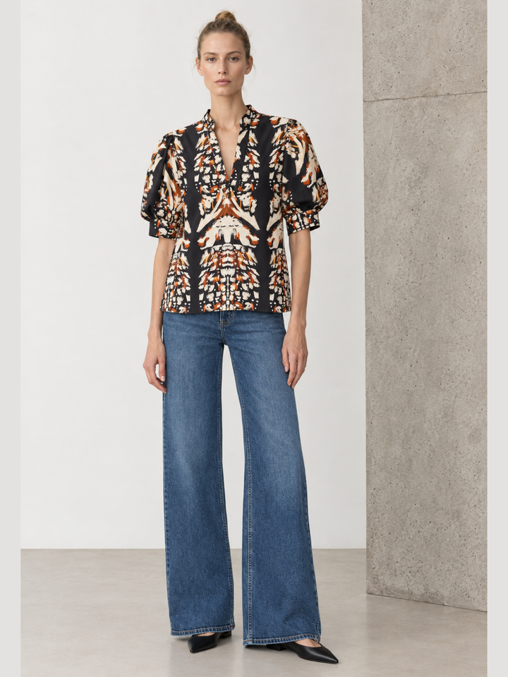 Darnya The Essential Puff-Sleeve V-Neck Blouse