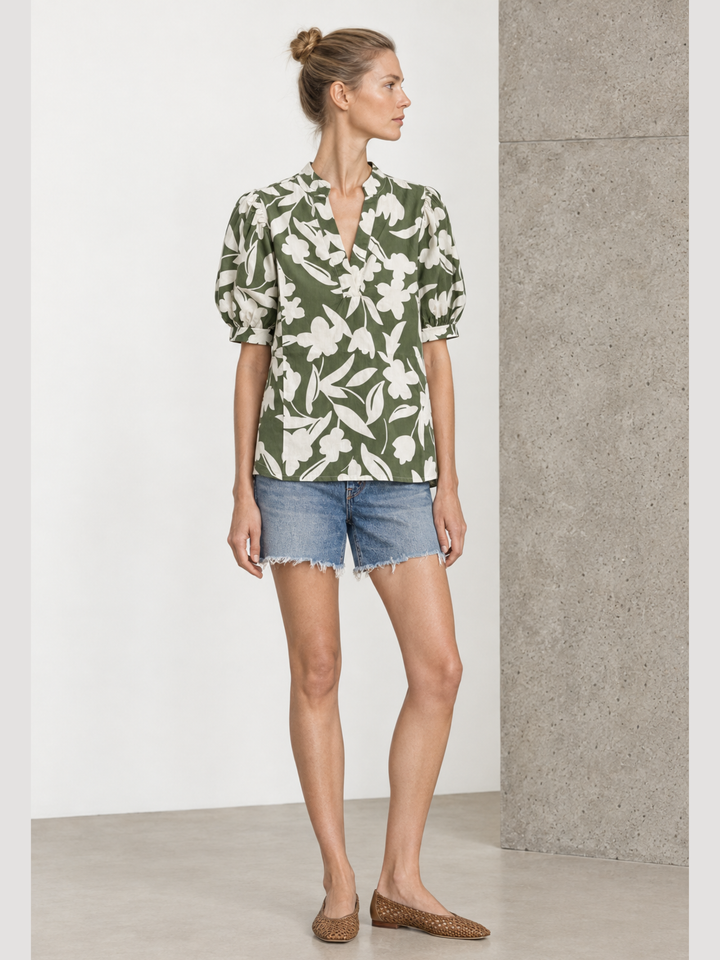 Darnya The Essential Puff-Sleeve V-Neck Blouse