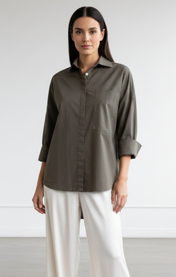 Lorena Oversized Black Button-Down Poplin Shirt