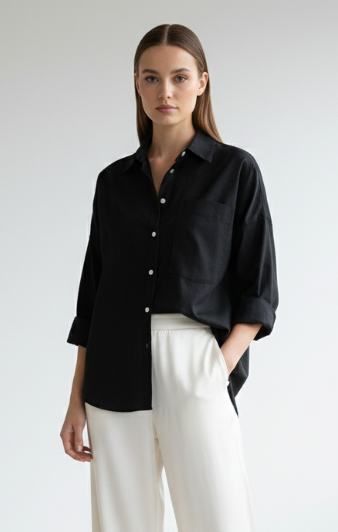 Lorena Oversized Black Button-Down Poplin Shirt
