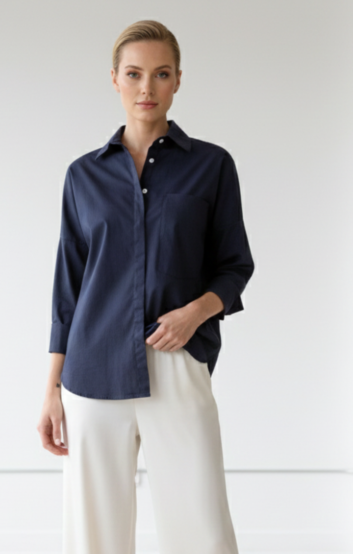 Lorena Oversized Black Button-Down Poplin Shirt