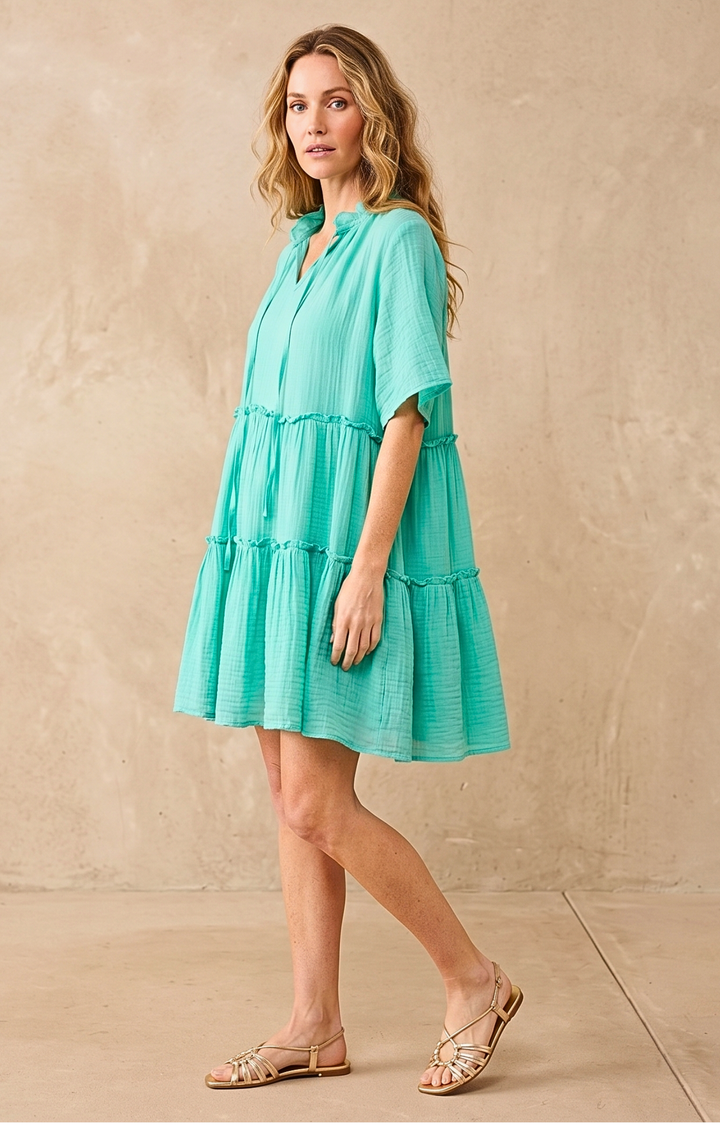 INGRID FLUTTERED SLEEVE TIERED MINI DRESS