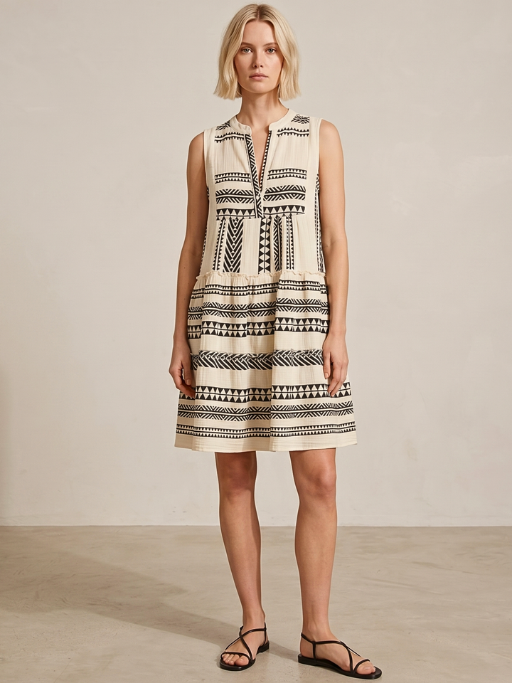 THE VALENTINA SLEEVELESS TIERED COTTON MINI BOHO DRESS