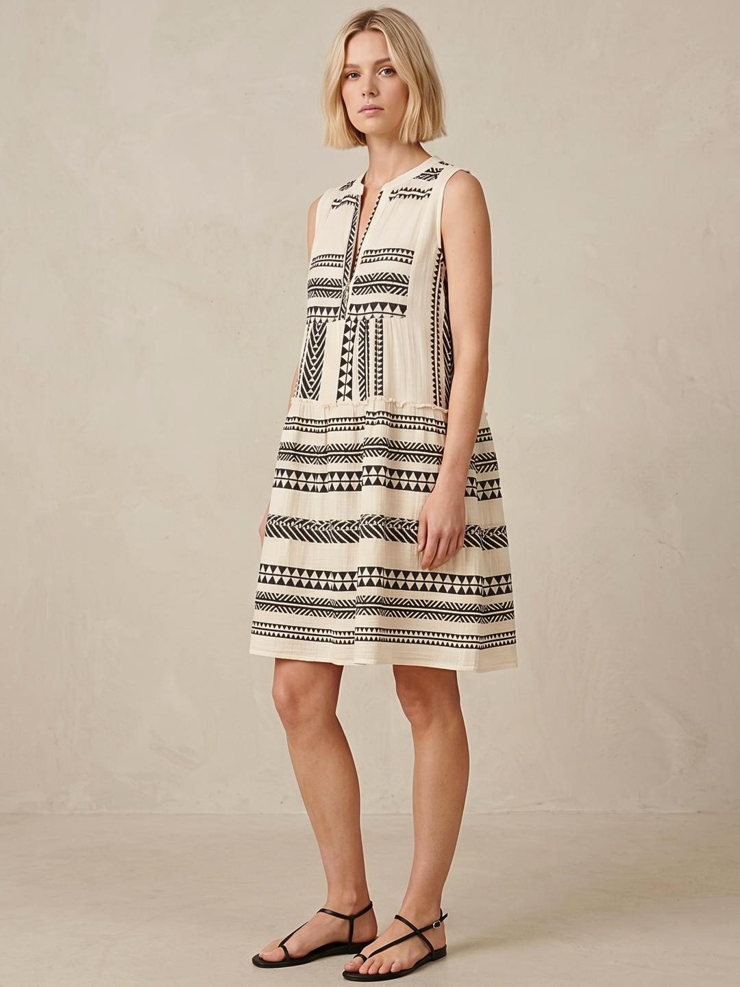 THE VALENTINA SLEEVELESS TIERED COTTON MINI BOHO DRESS