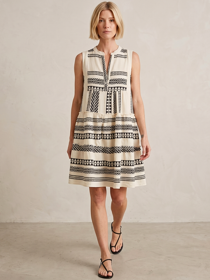 THE VALENTINA SLEEVELESS TIERED COTTON MINI BOHO DRESS