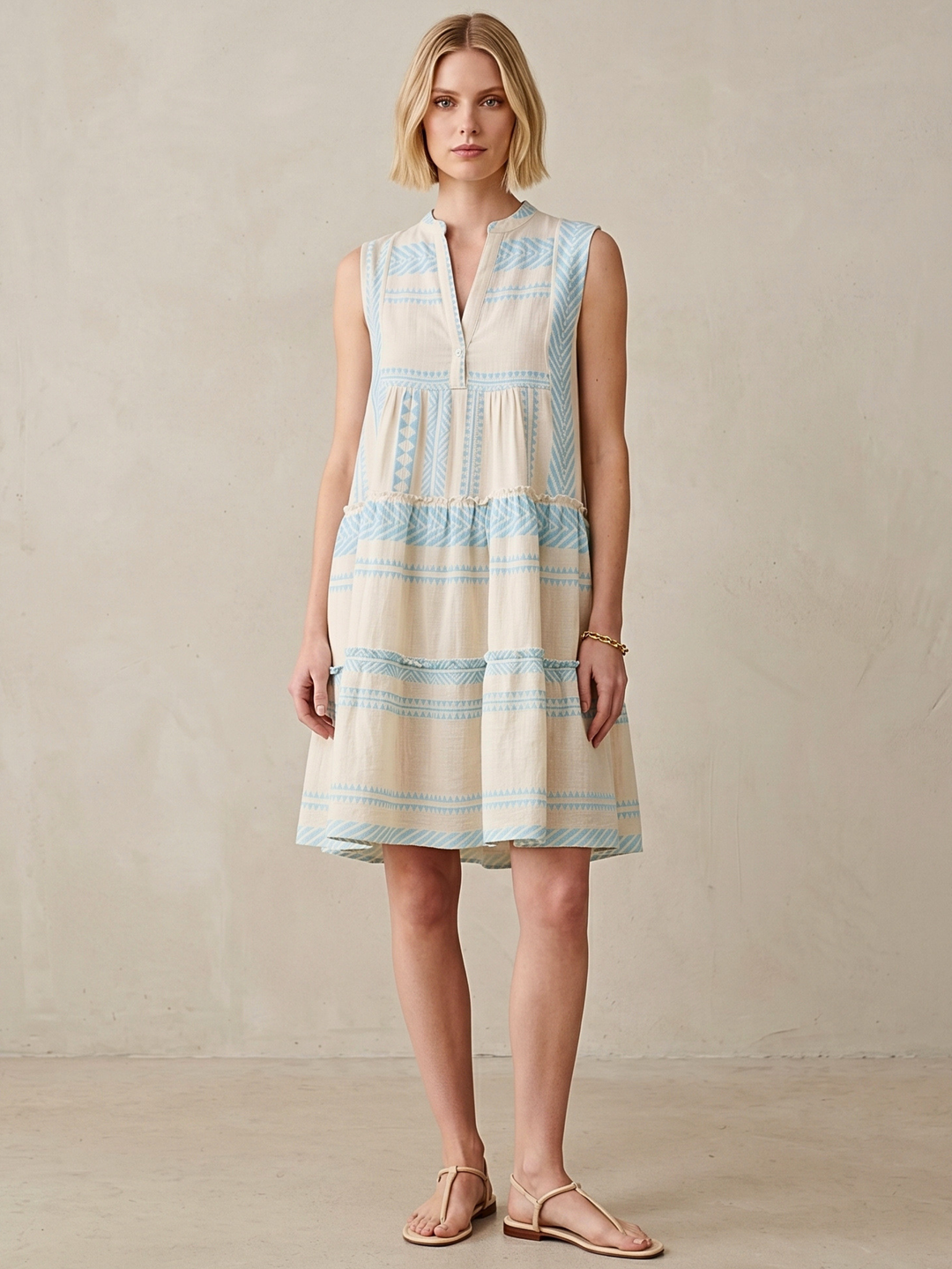THE VALENTINA SLEEVELESS TIERED COTTON MINI BOHO DRESS