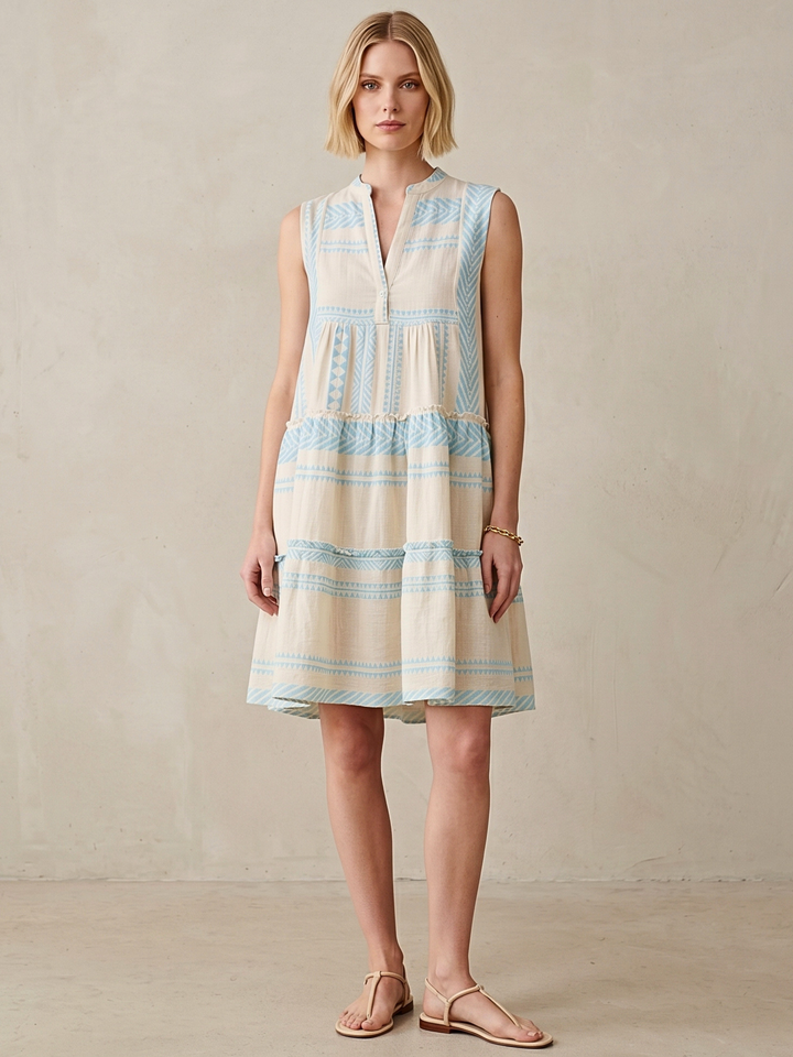 THE VALENTINA SLEEVELESS TIERED COTTON MINI BOHO DRESS