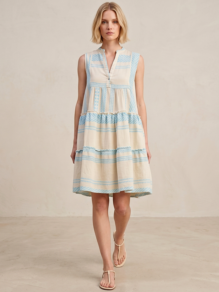 THE VALENTINA SLEEVELESS TIERED COTTON MINI BOHO DRESS