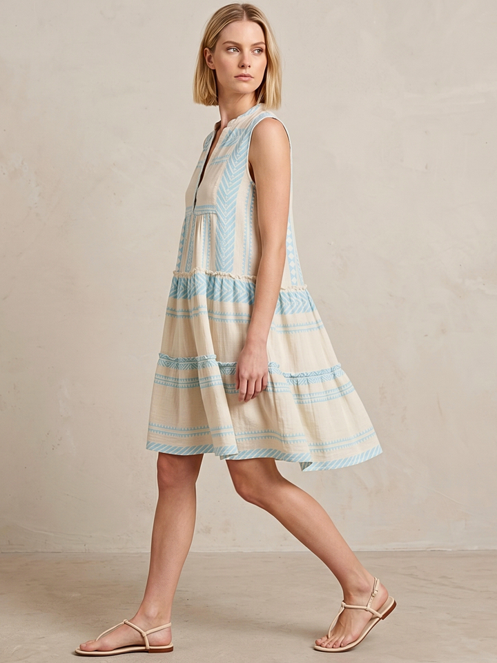 THE VALENTINA SLEEVELESS TIERED COTTON MINI BOHO DRESS
