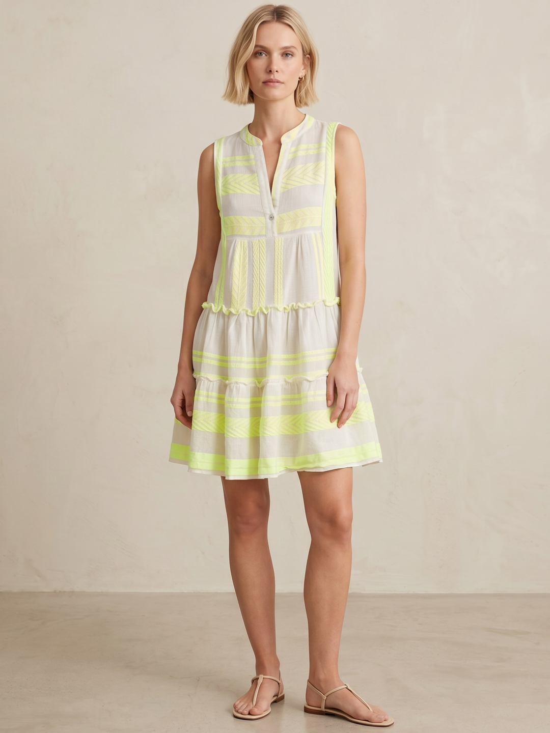 THE VALENTINA SLEEVELESS TIERED COTTON MINI BOHO DRESS