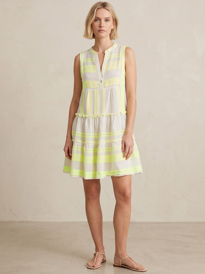 THE VALENTINA SLEEVELESS TIERED COTTON MINI BOHO DRESS