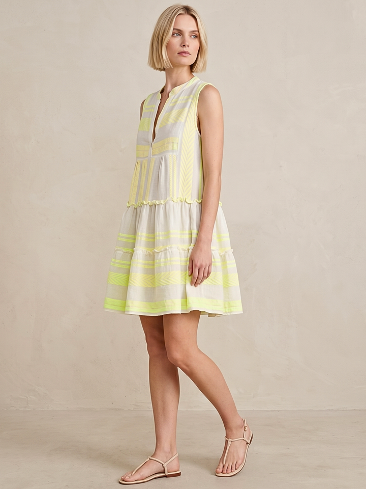 THE VALENTINA SLEEVELESS TIERED COTTON MINI BOHO DRESS