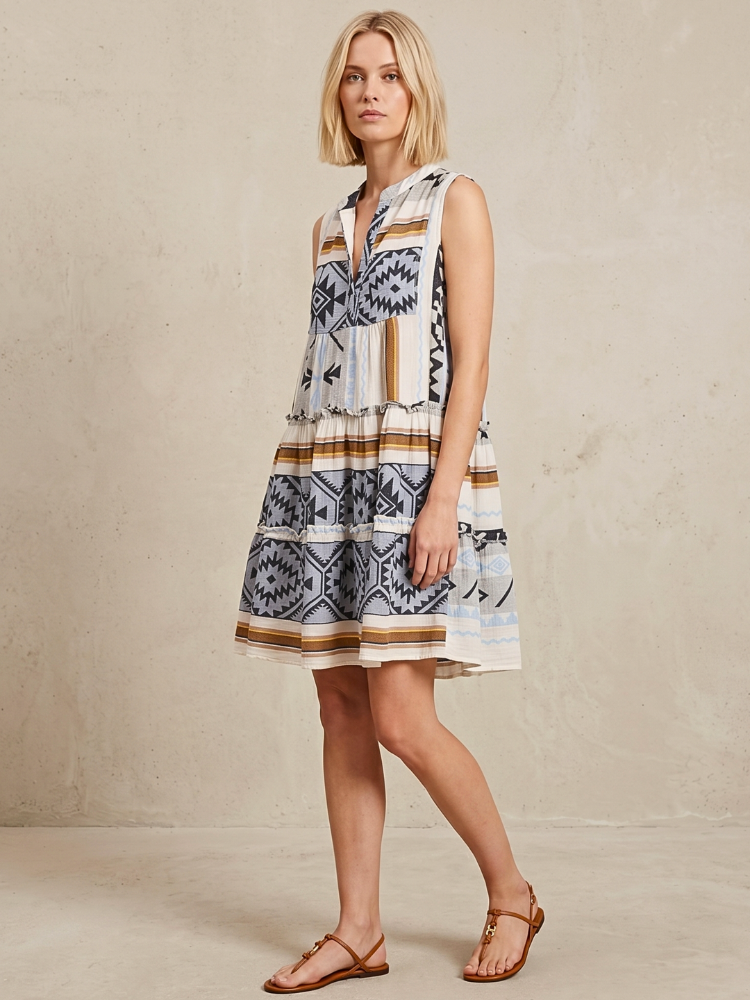 THE VALENTINA SLEEVELESS TIERED COTTON MINI BOHO DRESS