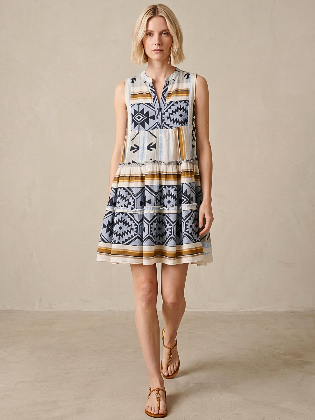 THE VALENTINA SLEEVELESS TIERED COTTON MINI BOHO DRESS