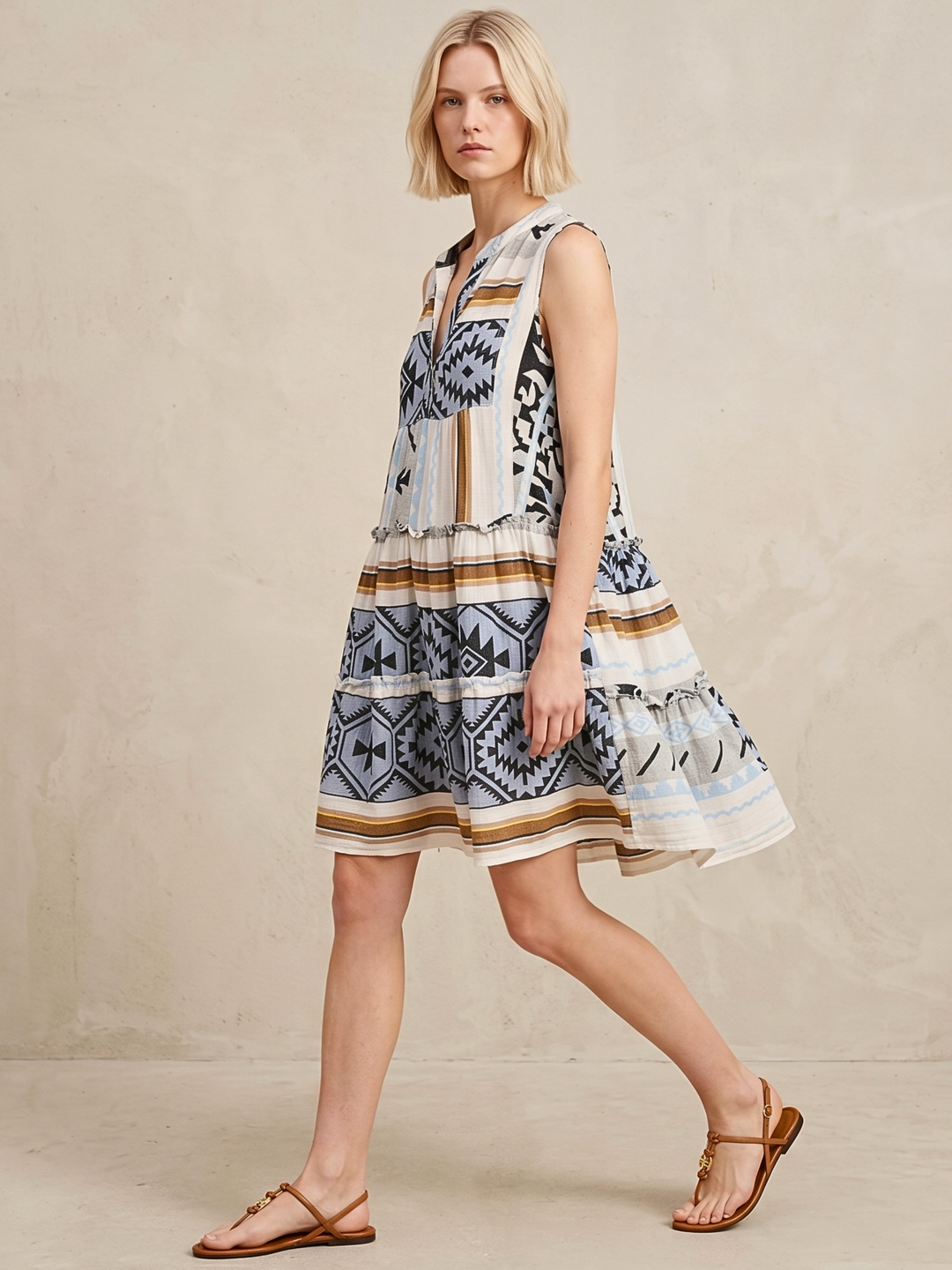 THE VALENTINA SLEEVELESS TIERED COTTON MINI BOHO DRESS