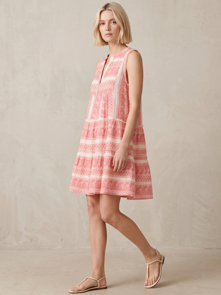 THE VALENTINA SLEEVELESS TIERED COTTON MINI BOHO DRESS