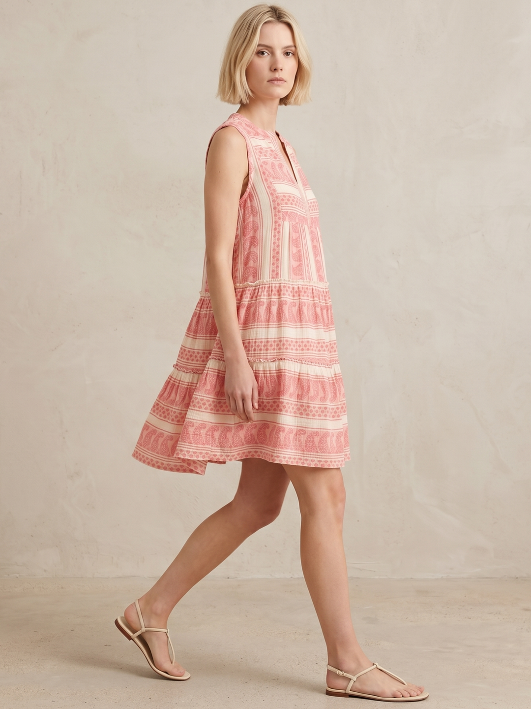 THE VALENTINA SLEEVELESS TIERED COTTON MINI BOHO DRESS