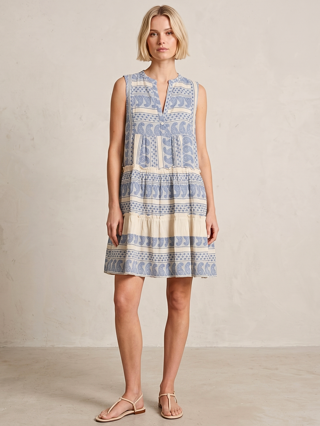 THE VALENTINA SLEEVELESS TIERED COTTON MINI BOHO DRESS