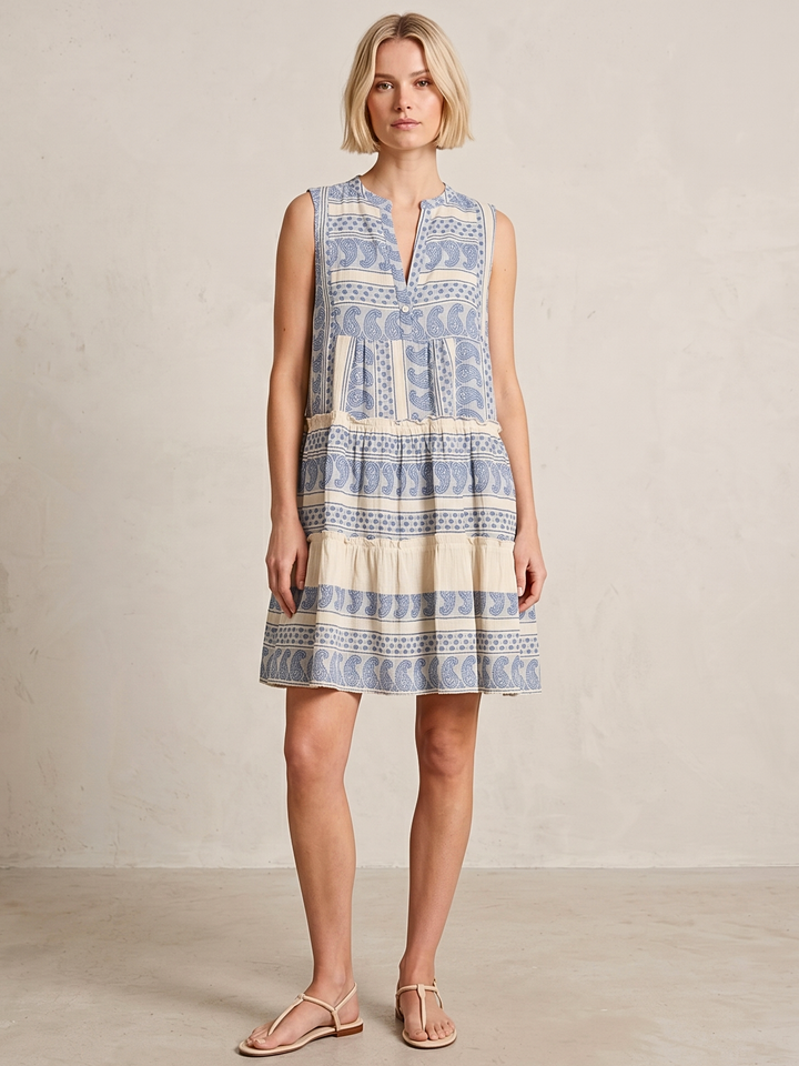 THE VALENTINA SLEEVELESS TIERED COTTON MINI BOHO DRESS
