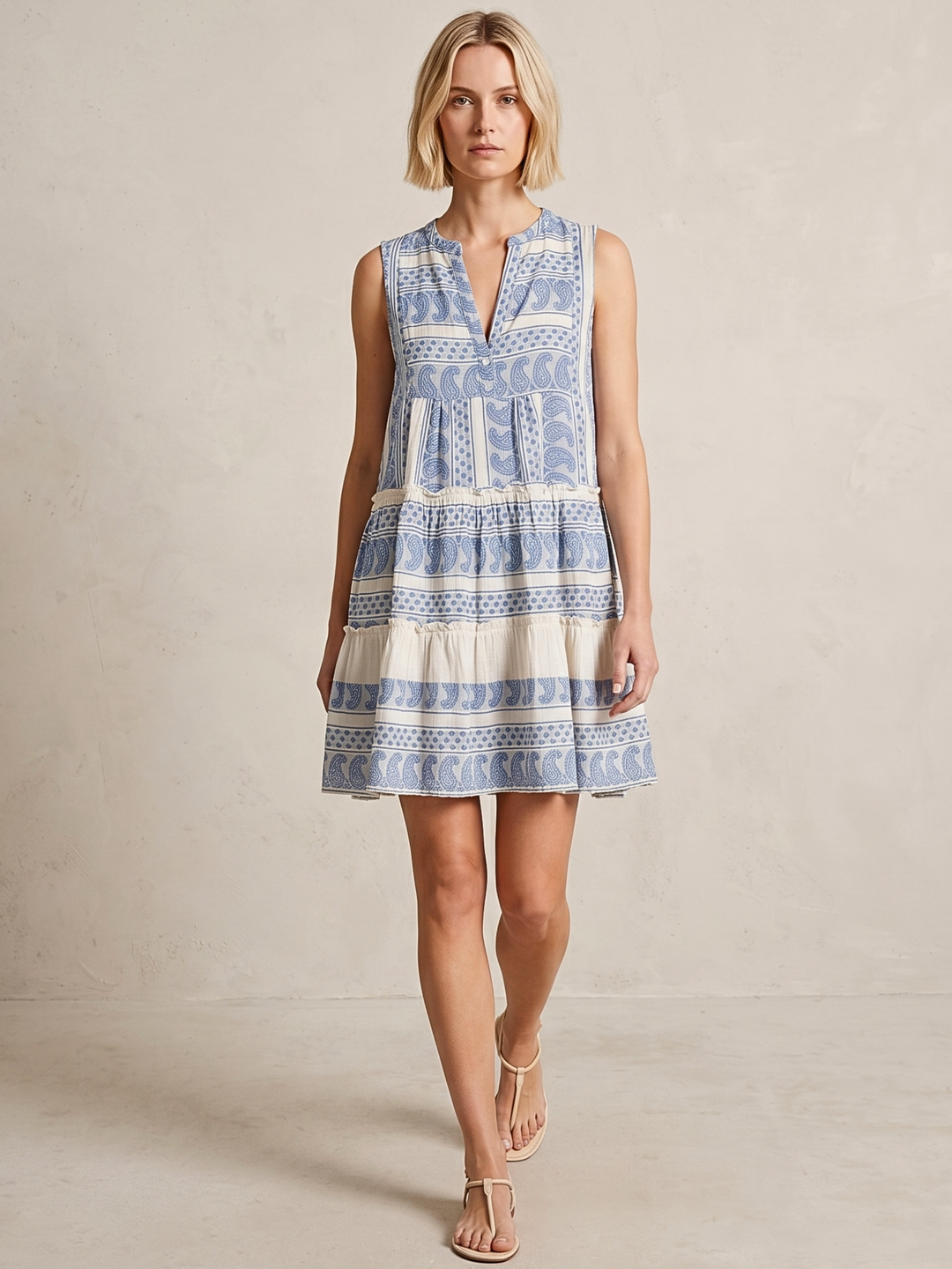 THE VALENTINA SLEEVELESS TIERED COTTON MINI BOHO DRESS