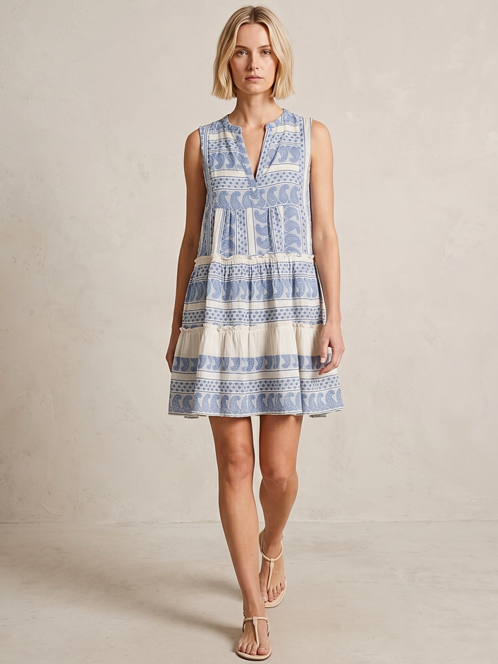 THE VALENTINA SLEEVELESS TIERED COTTON MINI BOHO DRESS
