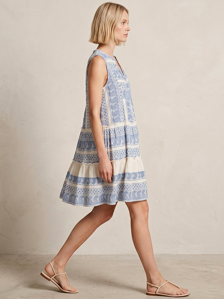 THE VALENTINA SLEEVELESS TIERED COTTON MINI BOHO DRESS