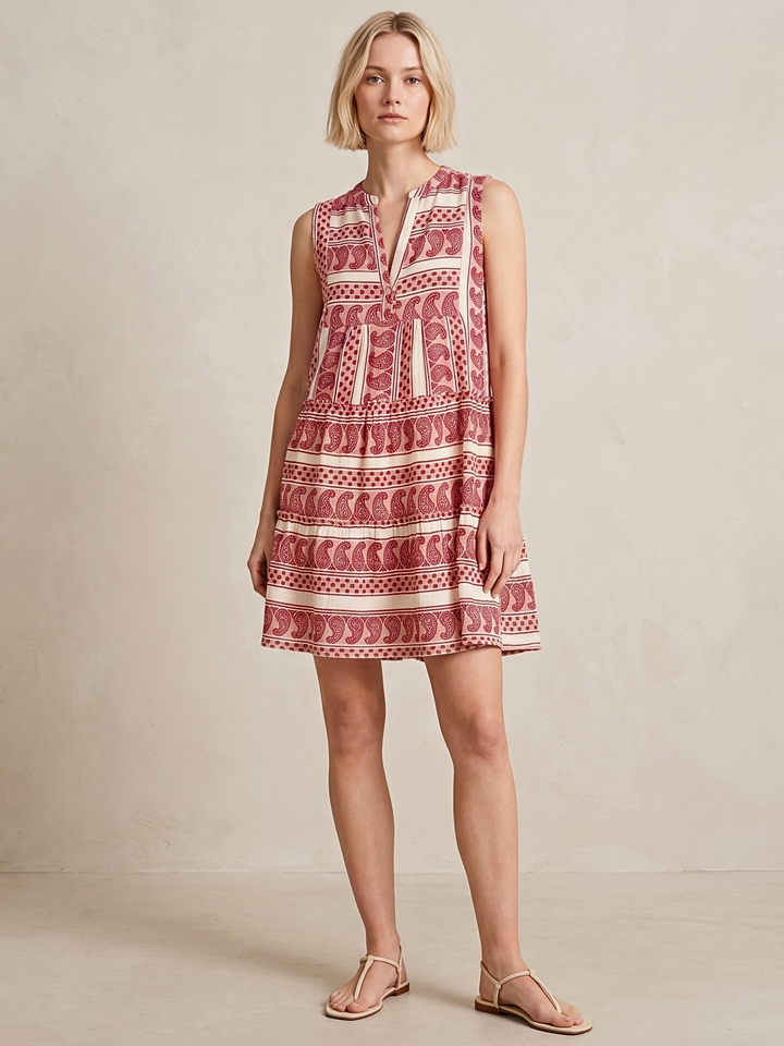 THE VALENTINA SLEEVELESS TIERED COTTON MINI BOHO DRESS