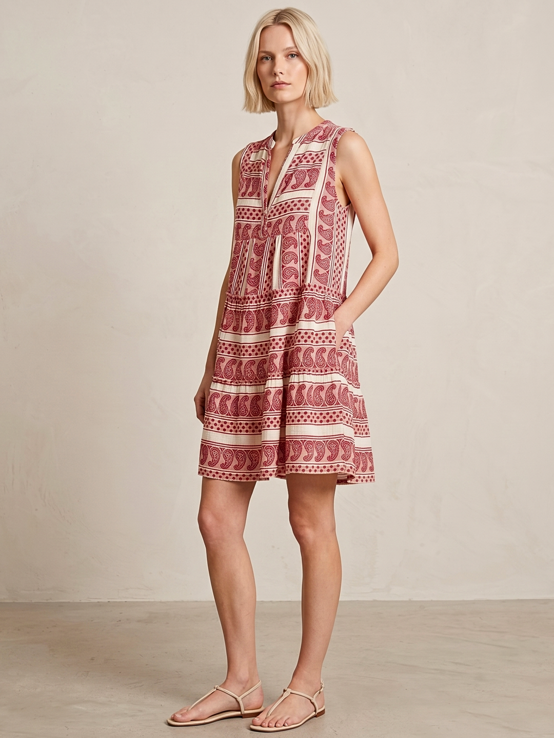 THE VALENTINA SLEEVELESS TIERED COTTON MINI BOHO DRESS