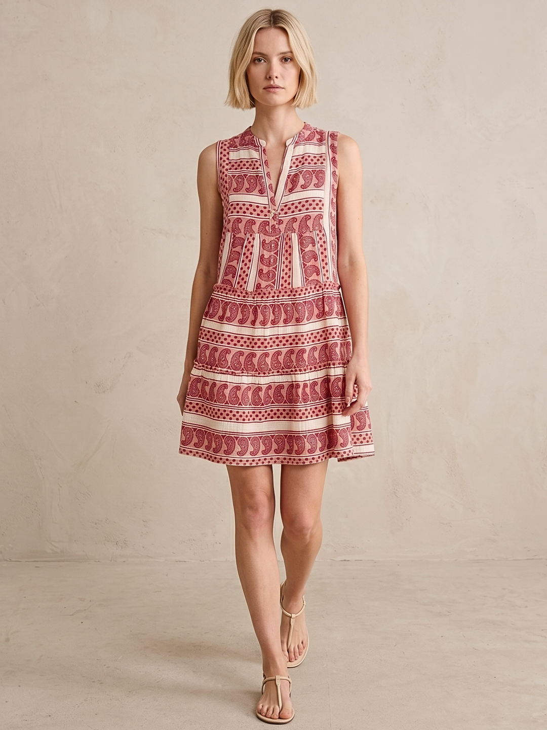THE VALENTINA SLEEVELESS TIERED COTTON MINI BOHO DRESS