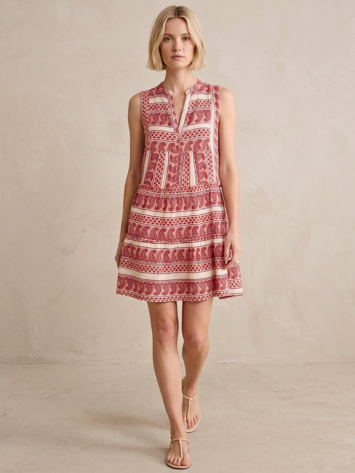 THE VALENTINA SLEEVELESS TIERED COTTON MINI BOHO DRESS