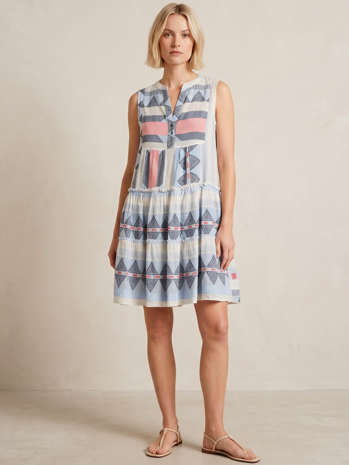 THE VALENTINA SLEEVELESS TIERED COTTON MINI BOHO DRESS