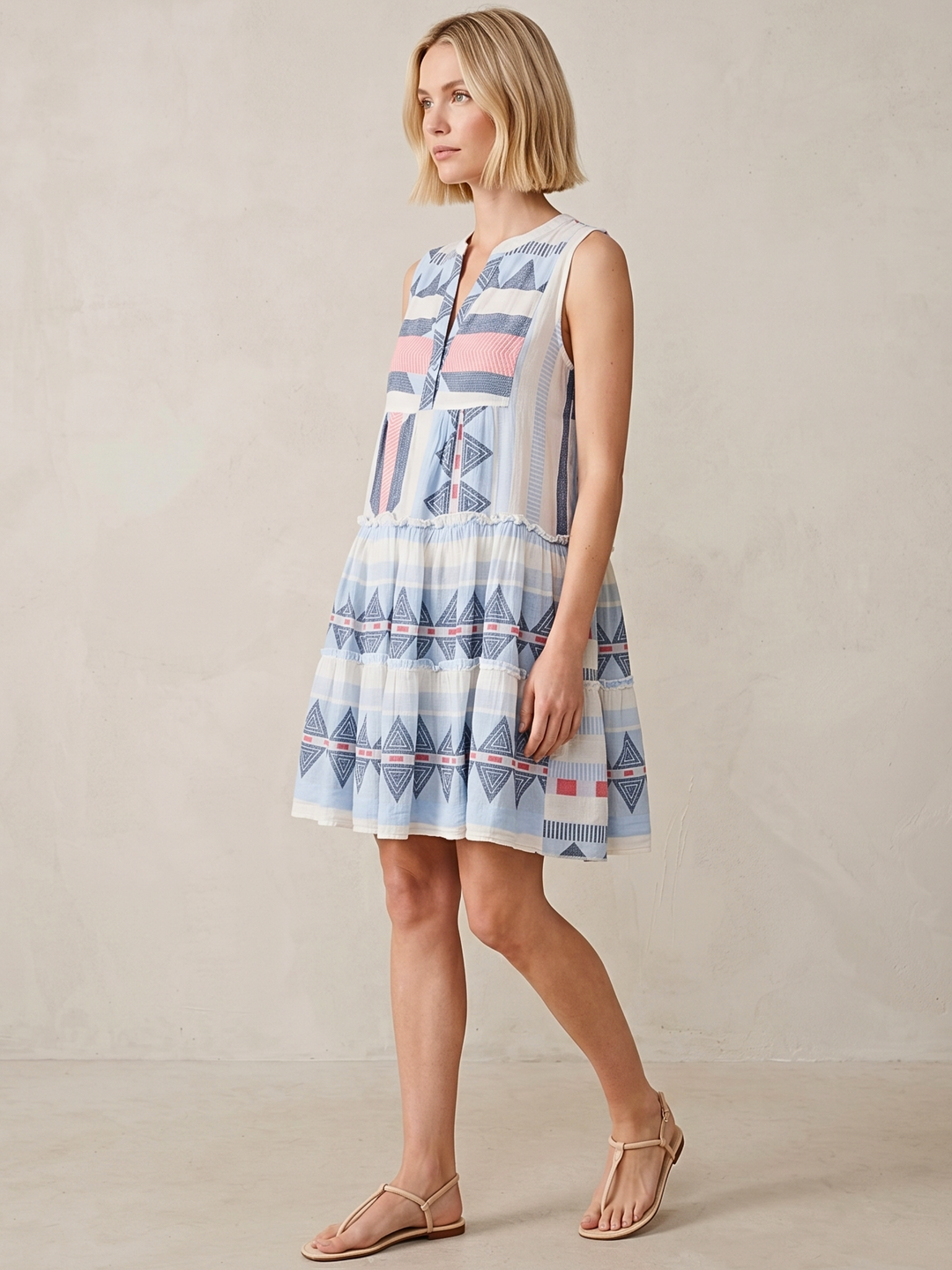 THE VALENTINA SLEEVELESS TIERED COTTON MINI BOHO DRESS