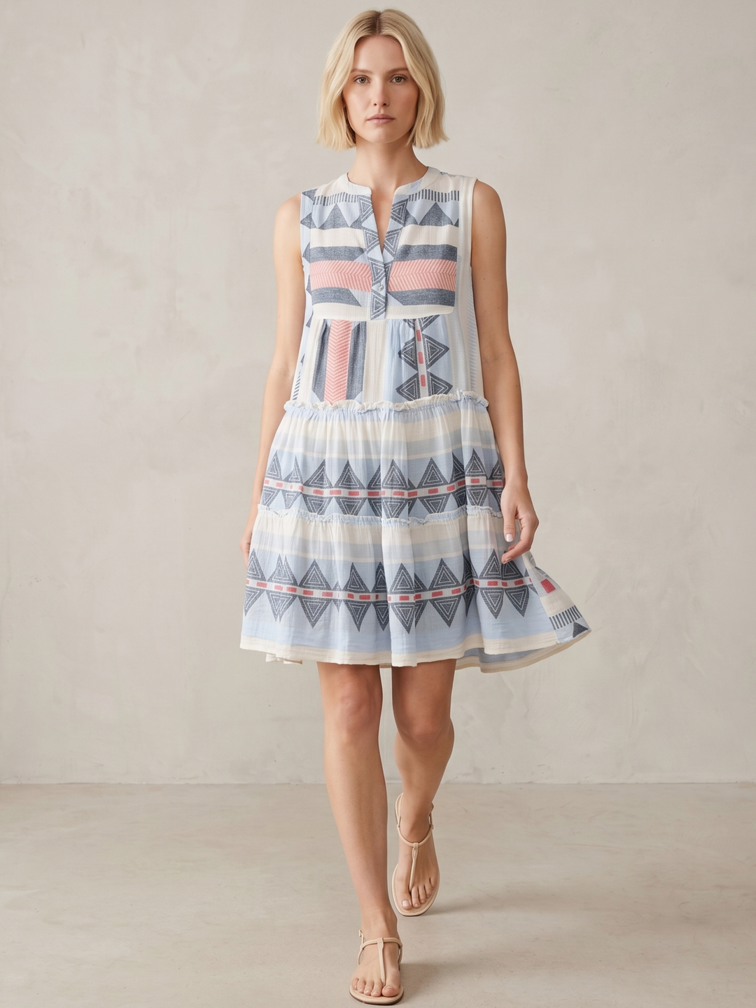 THE VALENTINA SLEEVELESS TIERED COTTON MINI BOHO DRESS