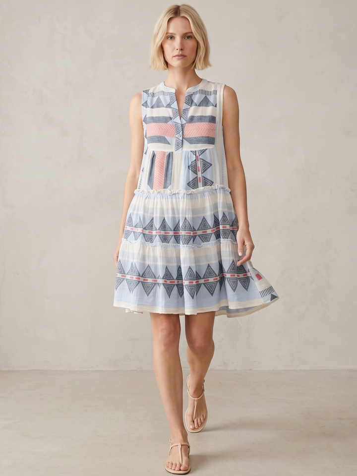 THE VALENTINA SLEEVELESS TIERED COTTON MINI BOHO DRESS