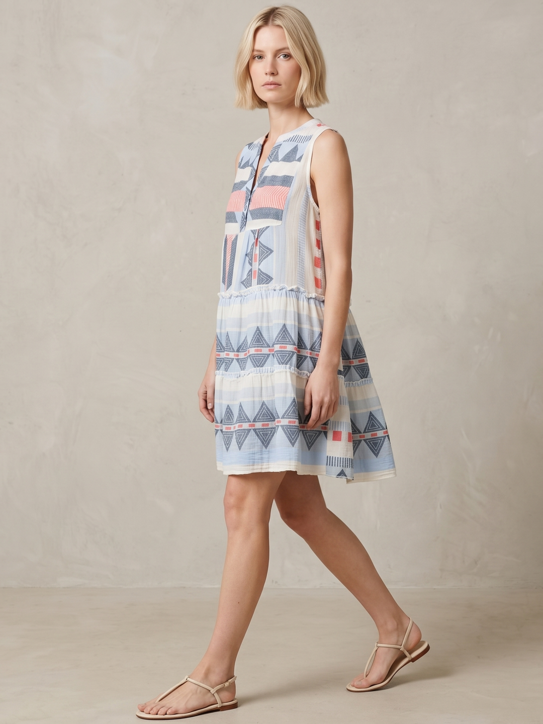 THE VALENTINA SLEEVELESS TIERED COTTON MINI BOHO DRESS