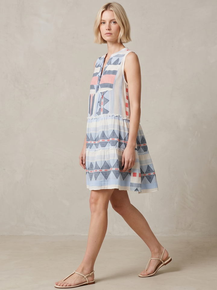 THE VALENTINA SLEEVELESS TIERED COTTON MINI BOHO DRESS