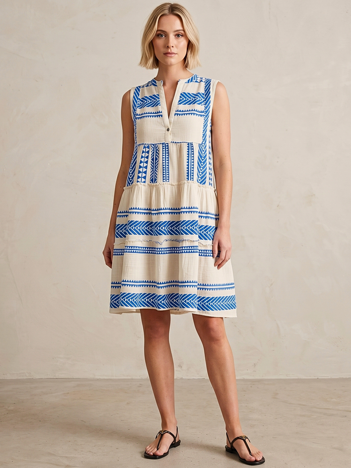 THE VALENTINA SLEEVELESS TIERED COTTON MINI BOHO DRESS