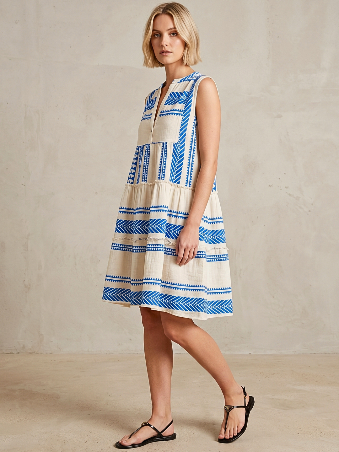 THE VALENTINA SLEEVELESS TIERED COTTON MINI BOHO DRESS