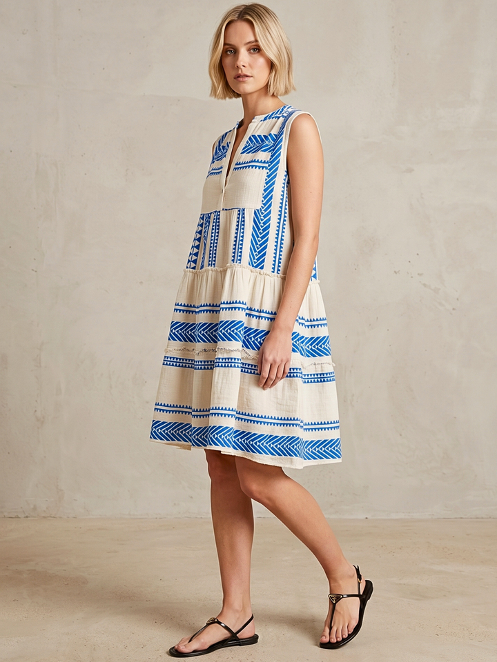 THE VALENTINA SLEEVELESS TIERED COTTON MINI BOHO DRESS