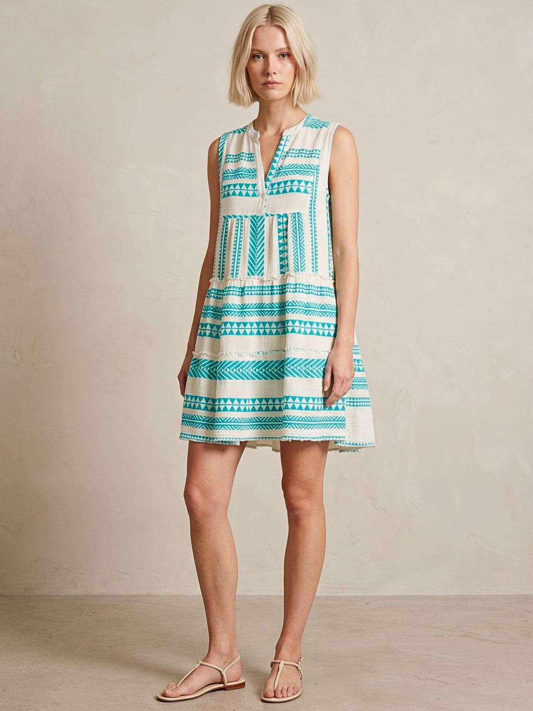 THE VALENTINA SLEEVELESS TIERED COTTON MINI BOHO DRESS