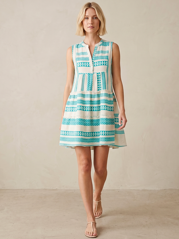 THE VALENTINA SLEEVELESS TIERED COTTON MINI BOHO DRESS