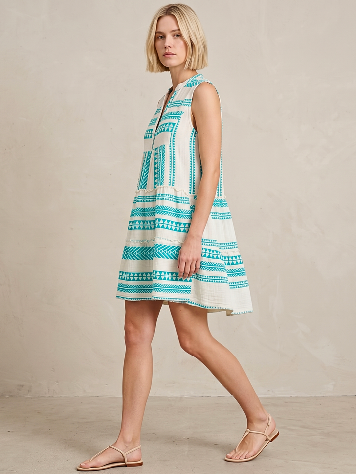 THE VALENTINA SLEEVELESS TIERED COTTON MINI BOHO DRESS