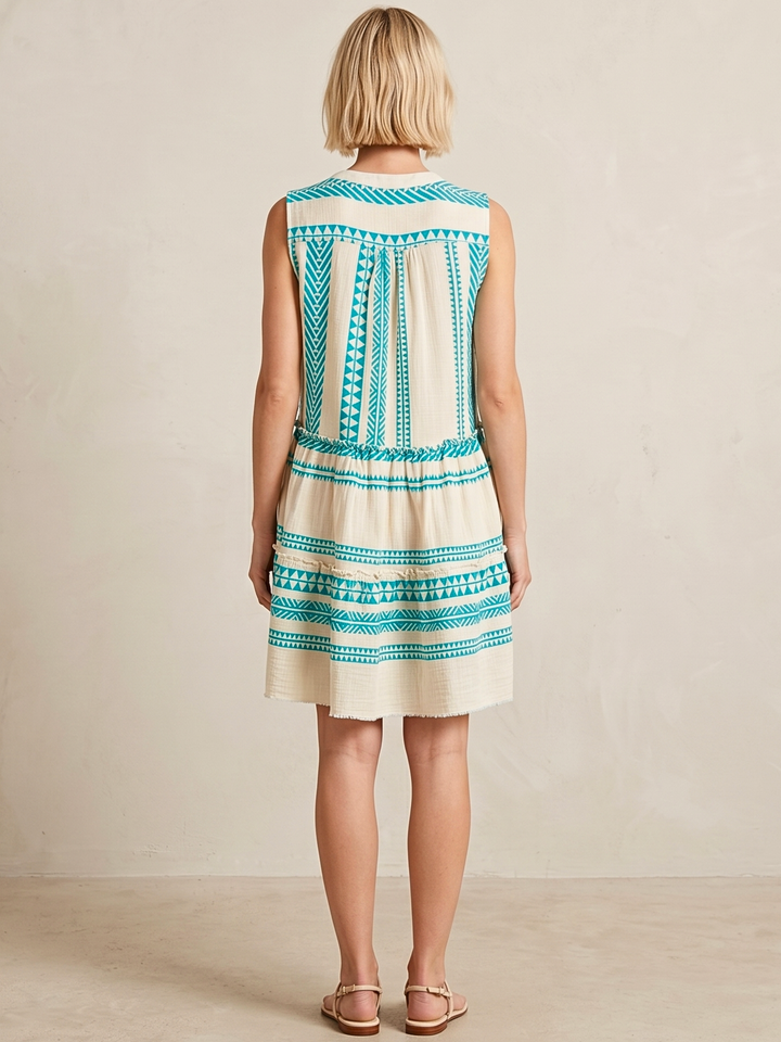 THE VALENTINA SLEEVELESS TIERED COTTON MINI BOHO DRESS