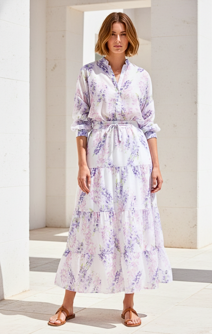 Viera  Tiered Maxi Light Cotton Skirt