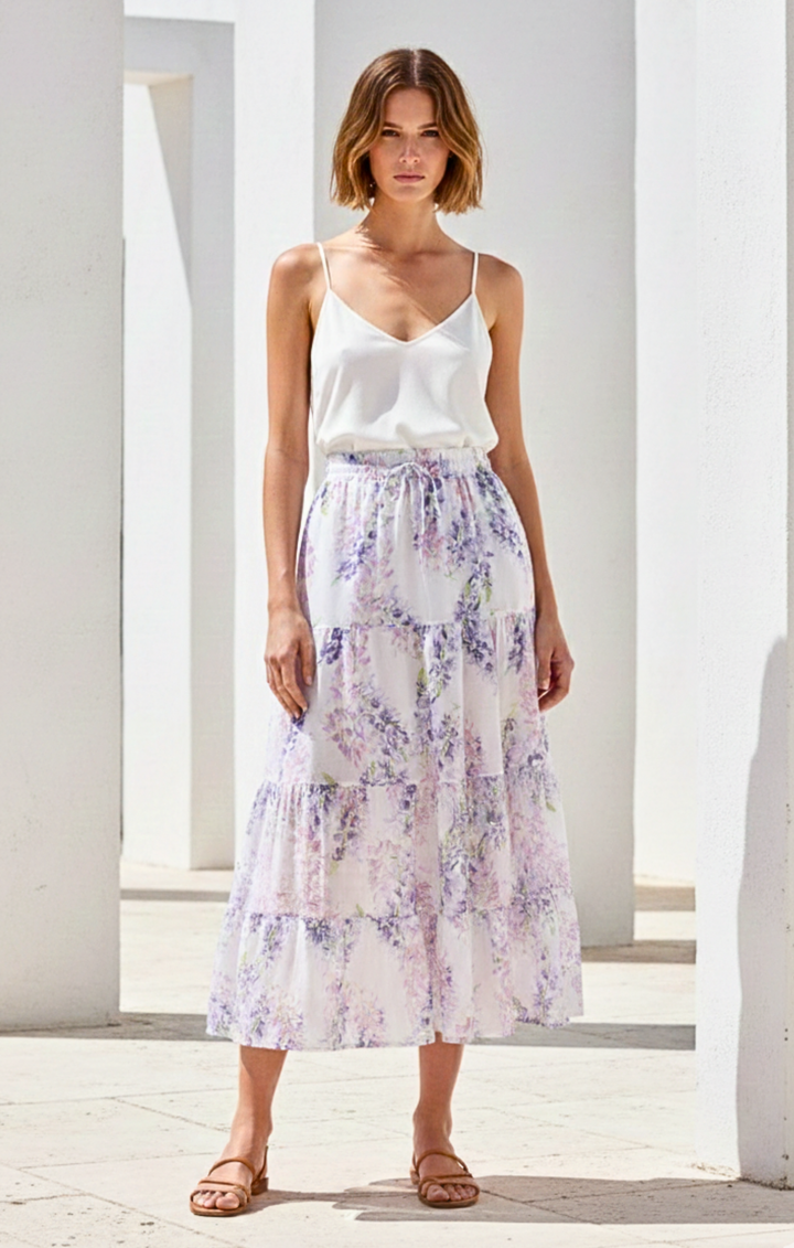 Viera  Tiered Maxi Light Cotton Skirt