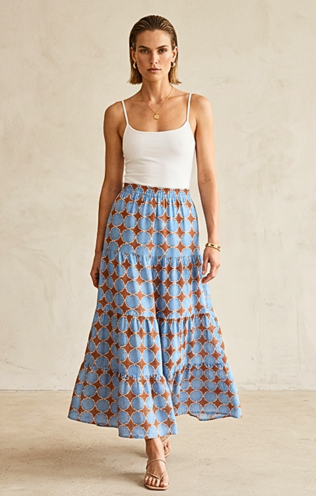 Viera  Tiered Maxi Light Cotton Skirt