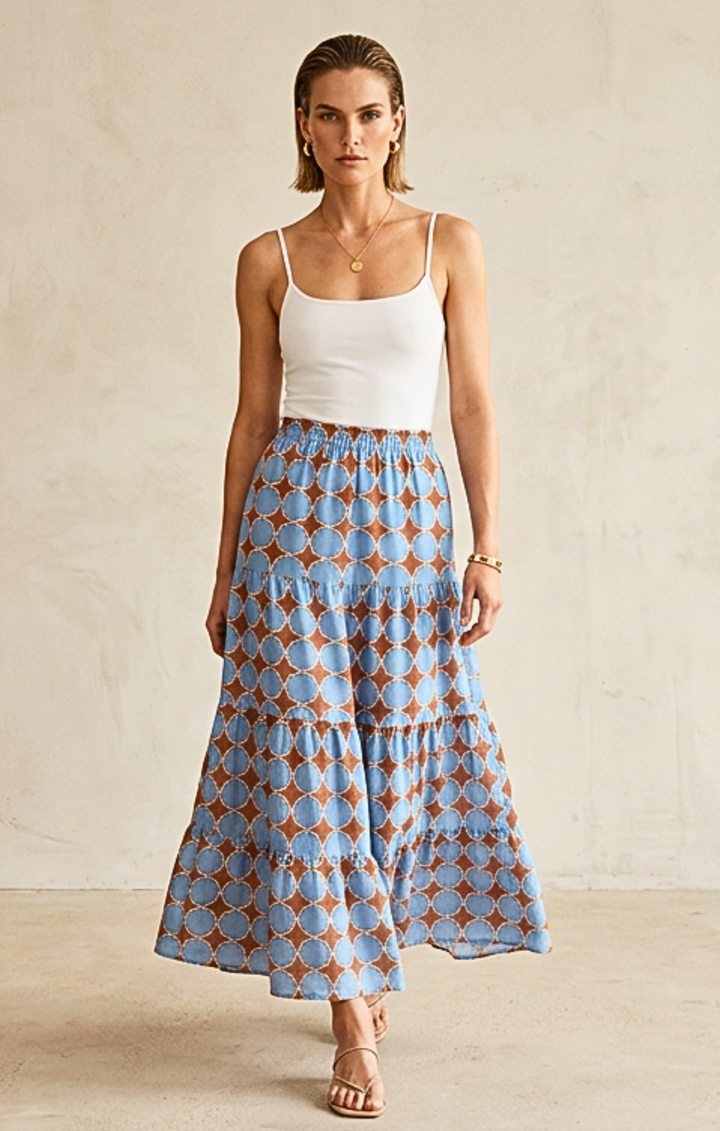 Viera  Tiered Maxi Light Cotton Skirt