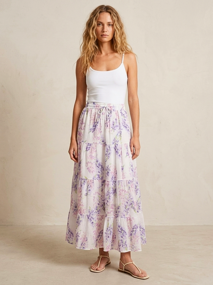 Viera  Tiered Maxi Light Cotton Skirt