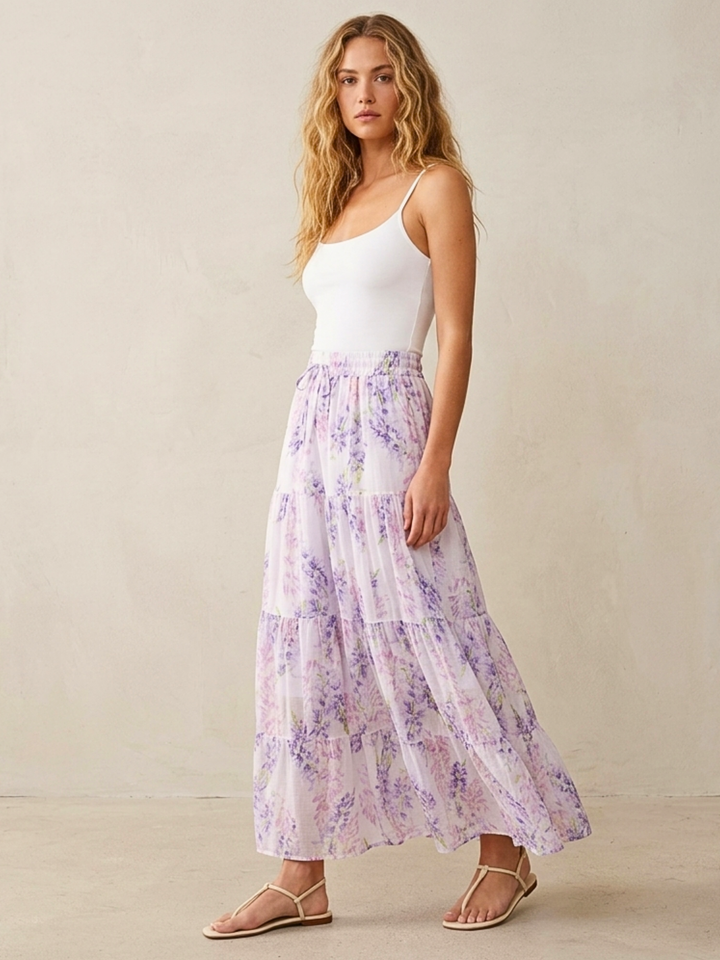 Viera  Tiered Maxi Light Cotton Skirt