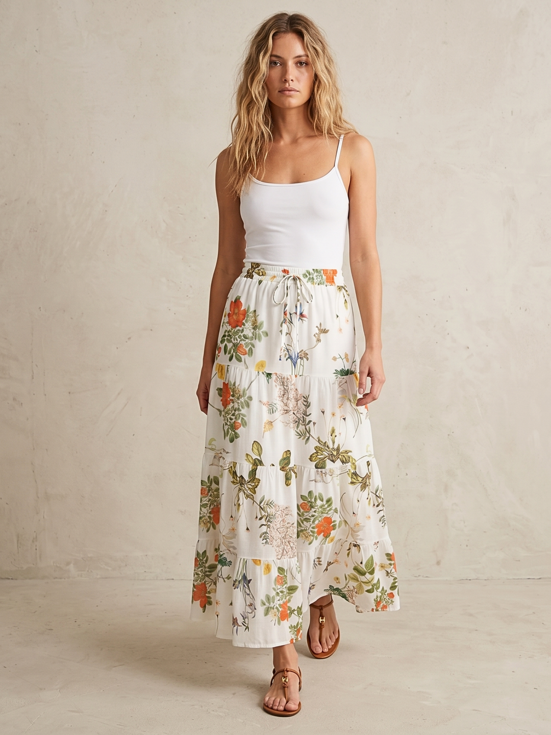 Viera  Tiered Maxi Light Cotton Skirt
